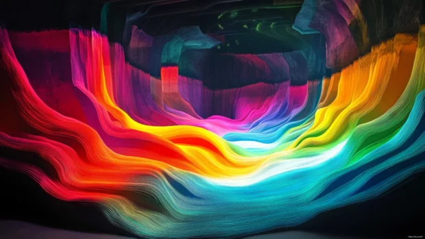 Cool Trippy Wallpapers that blend urban surrealism with layered color patterns and glow.