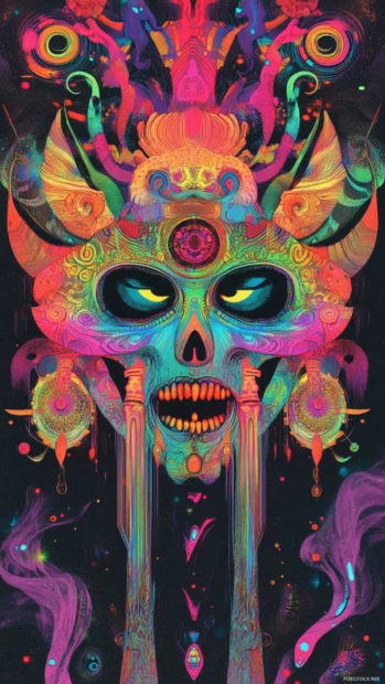 Cool Trippy Wallpapers with shifting 3D illusions and color warp effects on black canvas.