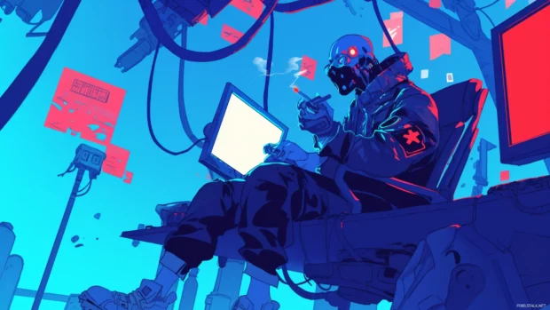 Cool cartoon wallpapers for desktop filled with neon signs and rebel squads.