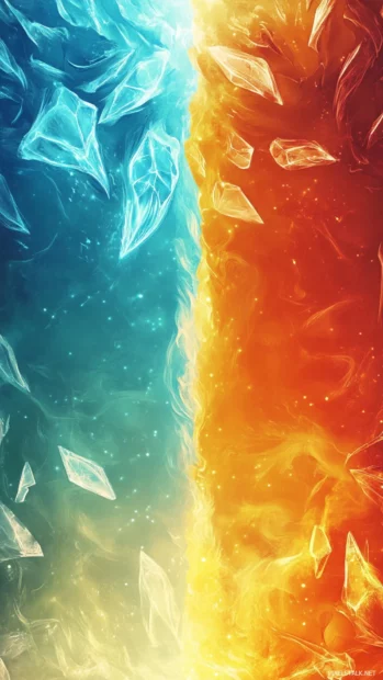 Cool fire and ice split background with intense glowing borders.