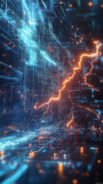 Cool lightning chains weaving through digital grids.