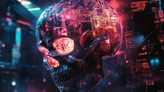 Cool skull wallpaper in cyberpunk theme with electric circuits and dark tones.