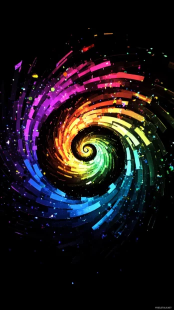 Cool trippy spiral composed of rainbow fragments and mirrored echoes in space.