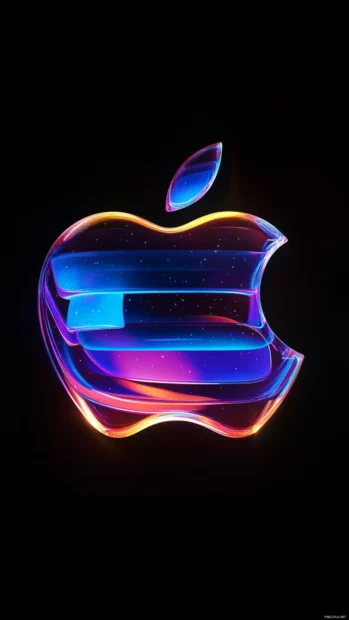 Cosmic Apple logo wallpaper for iPhone with stunning star effects.