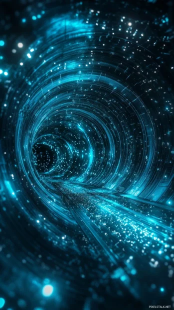 Cosmic tunnel of floating mirrors and pulsing edges, best dark trippy visuals for phone screens.
