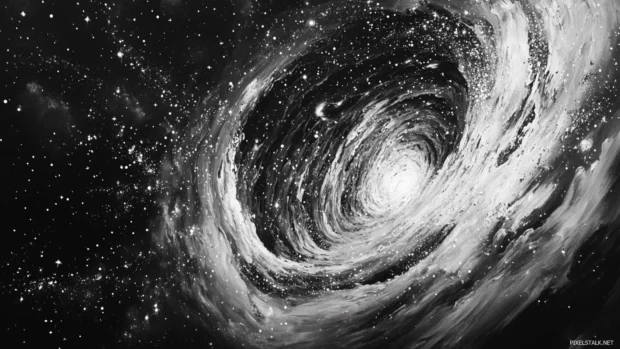 Cosmic vortex pulling in stars and light from every direction.