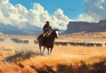 Cowboy herding cattle across open plains in 4K widescreen wallpaper.