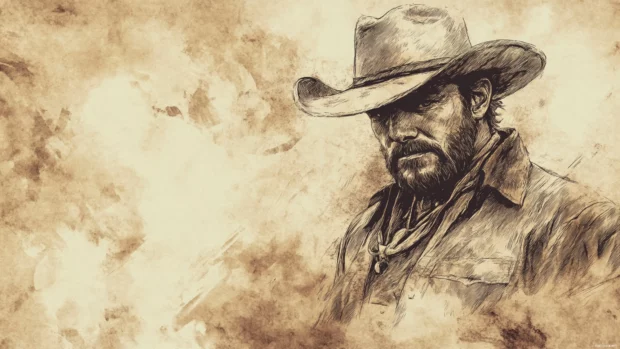 Cowboy sketch in vintage sepia tone style.