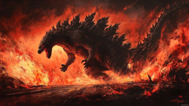 Craters blaze as Shin Godzilla marches through abandoned highways.