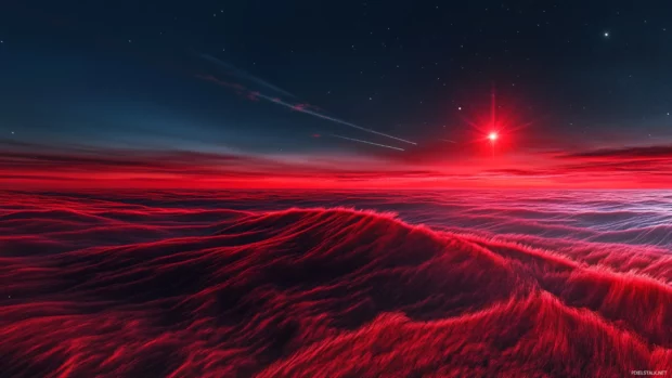 Crimson tides moving silently under a lone red star.
