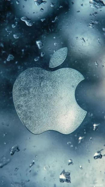 Crystal clear Apple logo on frosted glass effect.