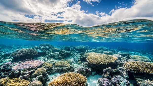 Crystal clear Pretty Ocean waters revealing coral reef, Crystal clear ocean wallpaper.