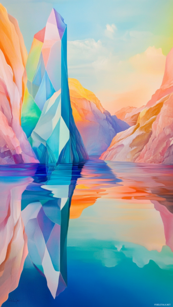 Crystal prism landscapes bending soft rainbow hues.