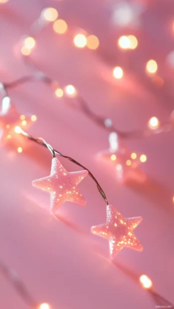 Cute Lock screen Wallpapers showing tiny glowing stars on a soft pink background.