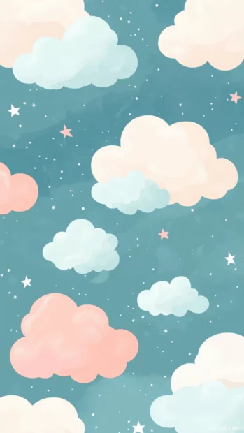 Cute Lock screen Wallpapers with pastel clouds and dreamy stars softly glowing.