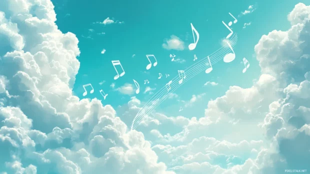Cute Music Wallpaper, Adorable hand drawn music notes floating among soft clouds.
