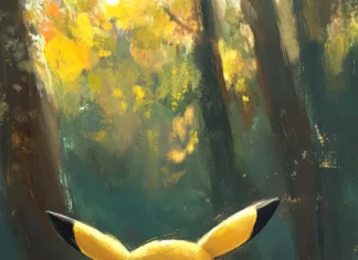Cute Pikachu Wallpaper of Pikachu drawing on the ground with chalk while laughing in the sun.