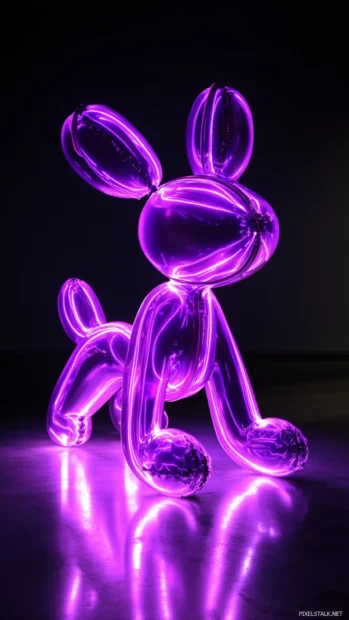 Cute balloon dog made from purple neon tubes.