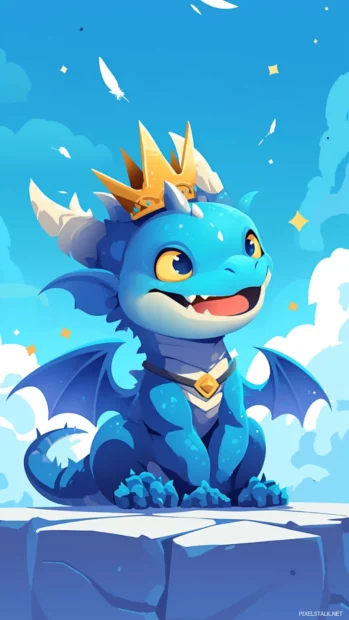 Cute cartoon character wallpapers with baby dragons wearing crowns and smiling.