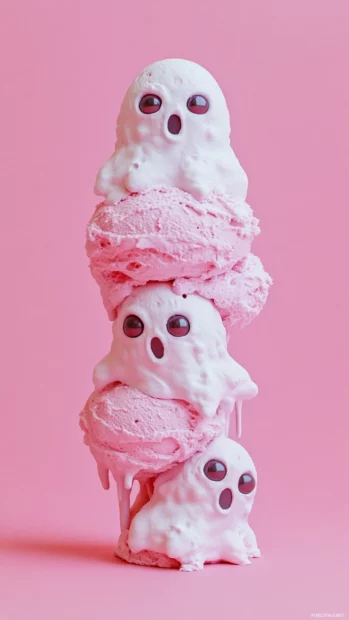 Cute ghosts stack on each other like scoops of pink ice cream.