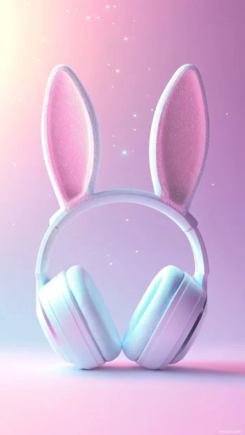 Cute headphones with bunny ears and soft sparkles.