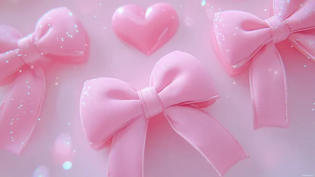 Cute pastel pink aesthetic with hearts, bows, and delicate sparkles.