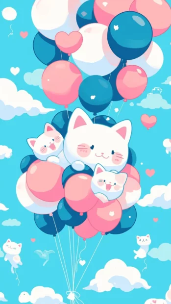 Cute pets and pastel balloons bring joy to your phone with cartoon wallpapers for iPhone.