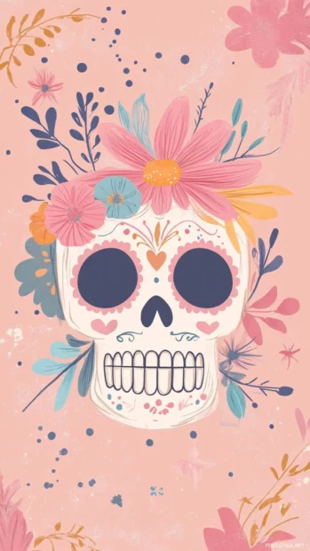 Cute skull wallpaper in resolution for iPhone with soft pastel layout.