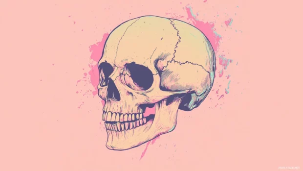 Cute skull wallpaper with pastel tones and minimalist design for desktop.
