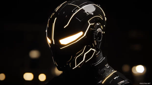 Cybernetic enhancements glowing in the shadows, popular in high resolution tech aesthetics.