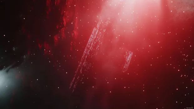 Cyberpunk City drifting through starlit skies with dramatic shadows and glow.