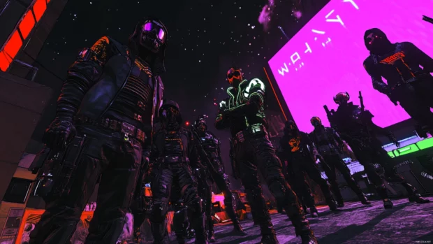 Cyberpunk rebels gathering under broken neon signs.
