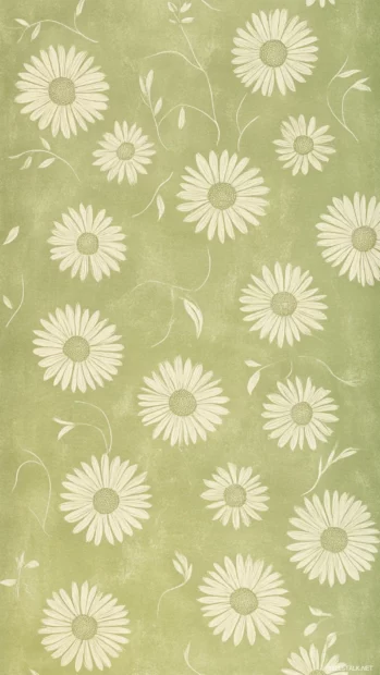 Daisy outlines scattered on pale avocado green.
