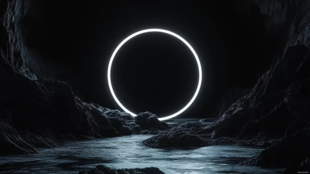 Dark Trippy Wallpapers combining glitch distortion and hallucination rings in a black void.