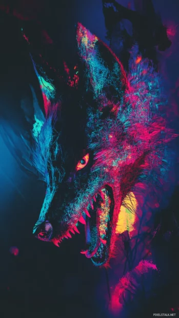 Dark Trippy Wallpapers featuring fractal beasts emerging from shadows with chromatic glitches.