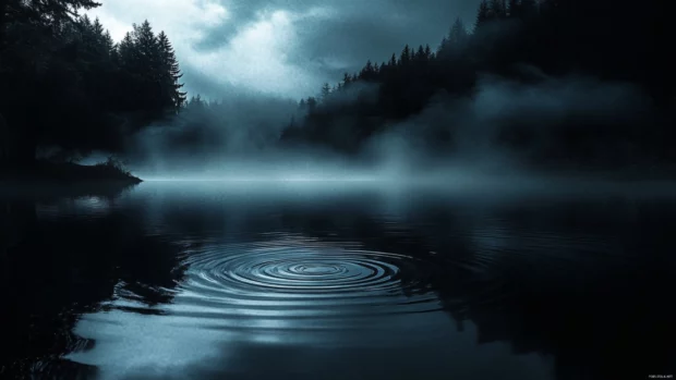 Dark Trippy Wallpapers with illusionary fog, spirals, and broken reflections floating in darkness.