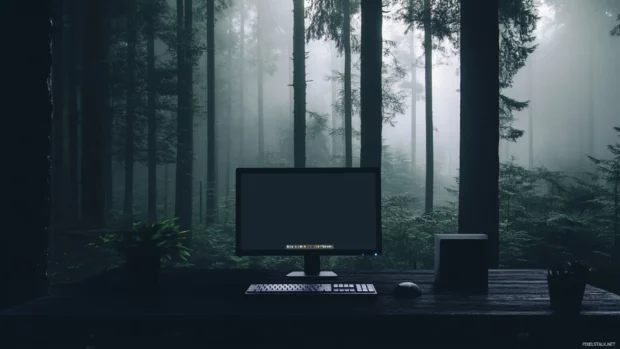 Dark aesthetic PC wallpaper, sleek design, modern aesthetic.