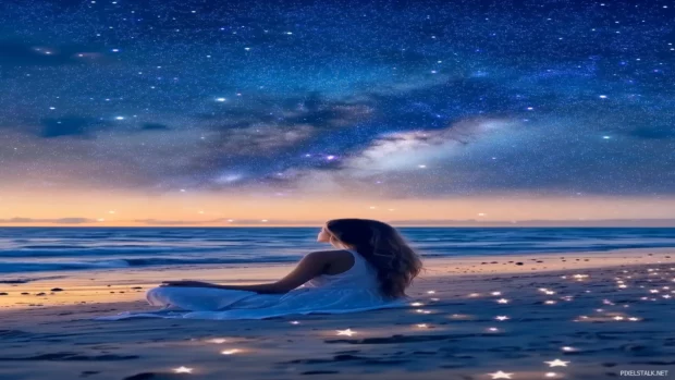 Dark blue expanse of a mesmerizing starry sky filled with twinkling stars and a prominent Milky Way, creating a sense of wonder and tranquility.