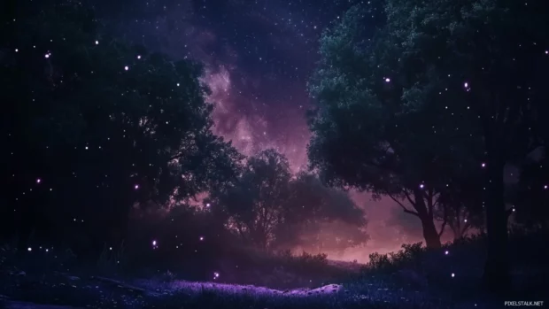 Dark forests humming with starry songs, revealing the magic of elegant cosmic starscape background.