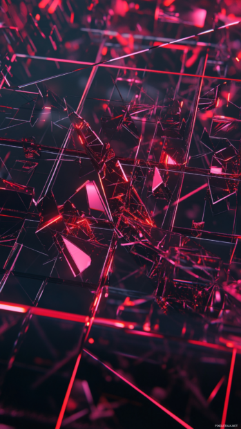 Dark mirror shards floating through neon grids.