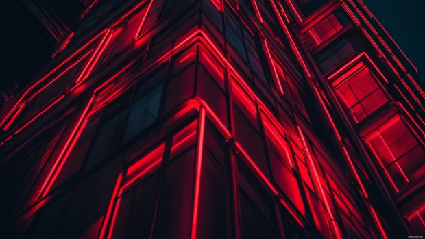 Dark red neon wallpaper, Shadowy city corners lit with deep red neon.