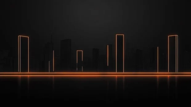 Dark skyline outlined with flickering black neon lights, Dark black neon background.