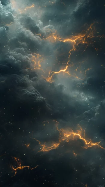 Dark thunderstorm clouds with soft flickers of light.