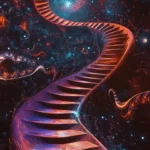 Dark trippy illusion with endless loop staircase and bending time echoes.