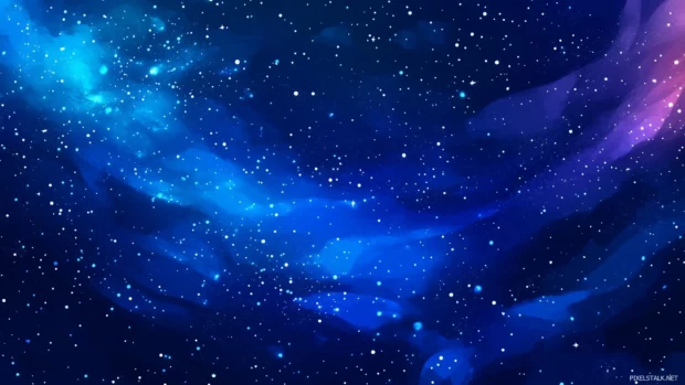 Deep blue and black gradient sky with a breathtaking starry expanse of thousands of twinkling stars, the Milky Way visible in the distance.
