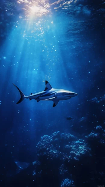 Deep blue sea aesthetic featuring shark iPhone wallpapers 4K for high resolution screens.