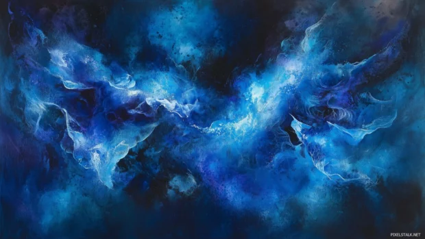 Deep blue watercolor background with rich, dark shades.