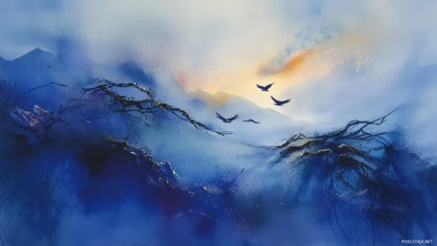 Deep blue watercolor background with rich, intense shades.