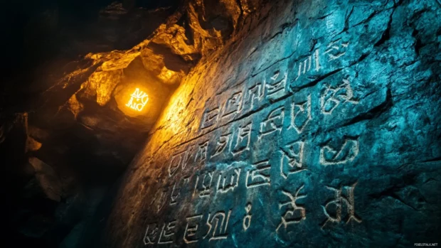 Deep cave wall with ancient glowing runes.