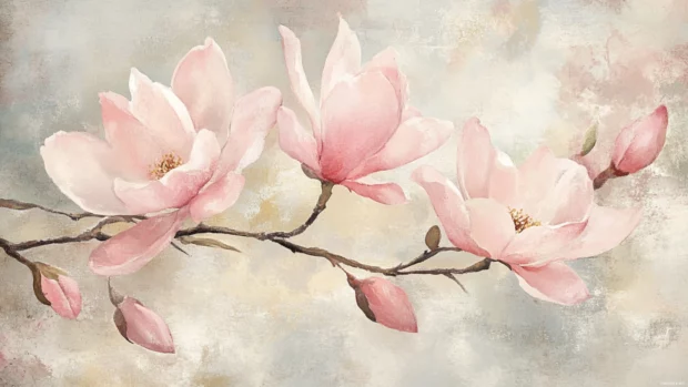 Delicate Blossoms Painted In Pastel Watercolor Style, Elegant Backgrounds.